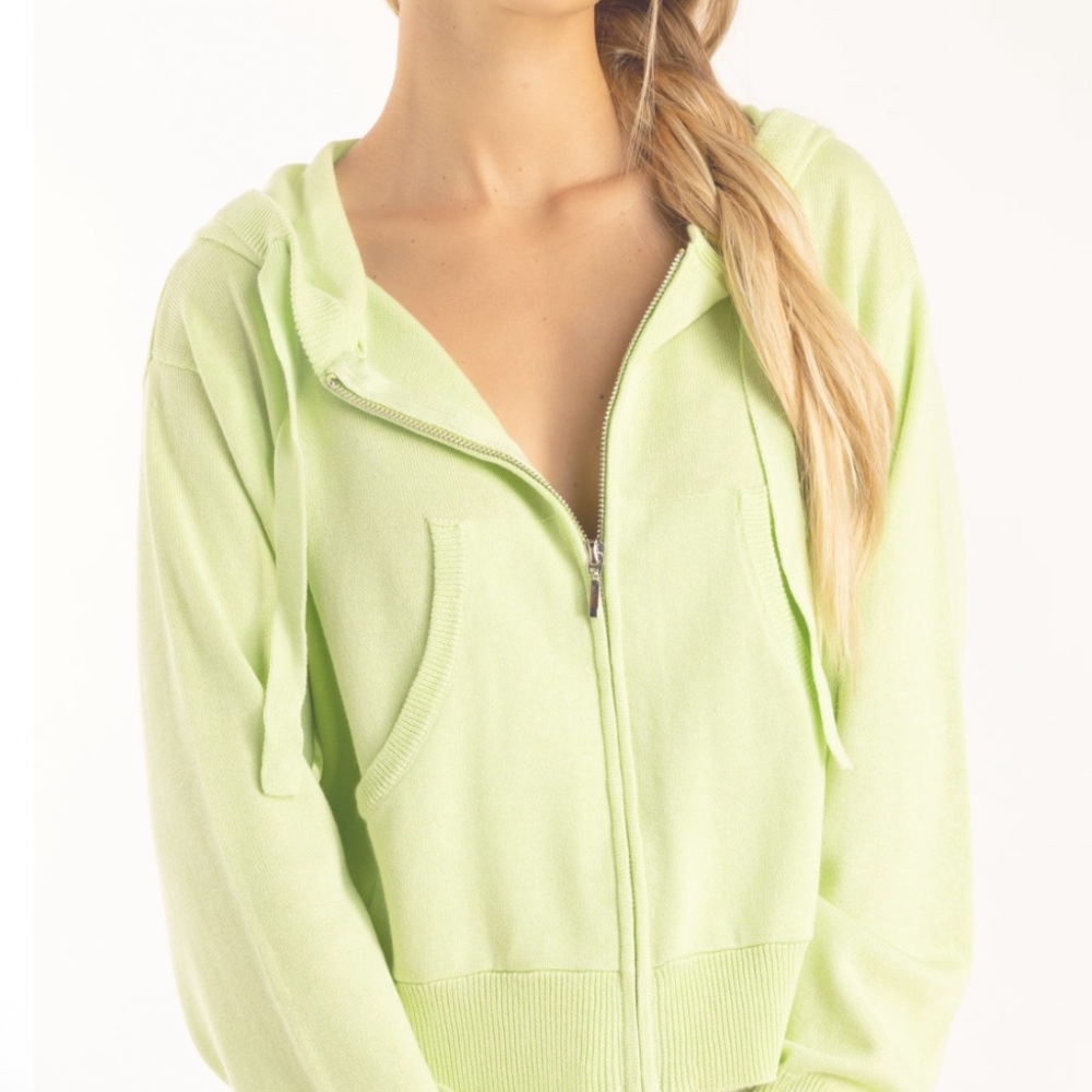CRUSH Cashmere Rio Hooded in Lime Green 0 or Small Cotton Silk Cashmere